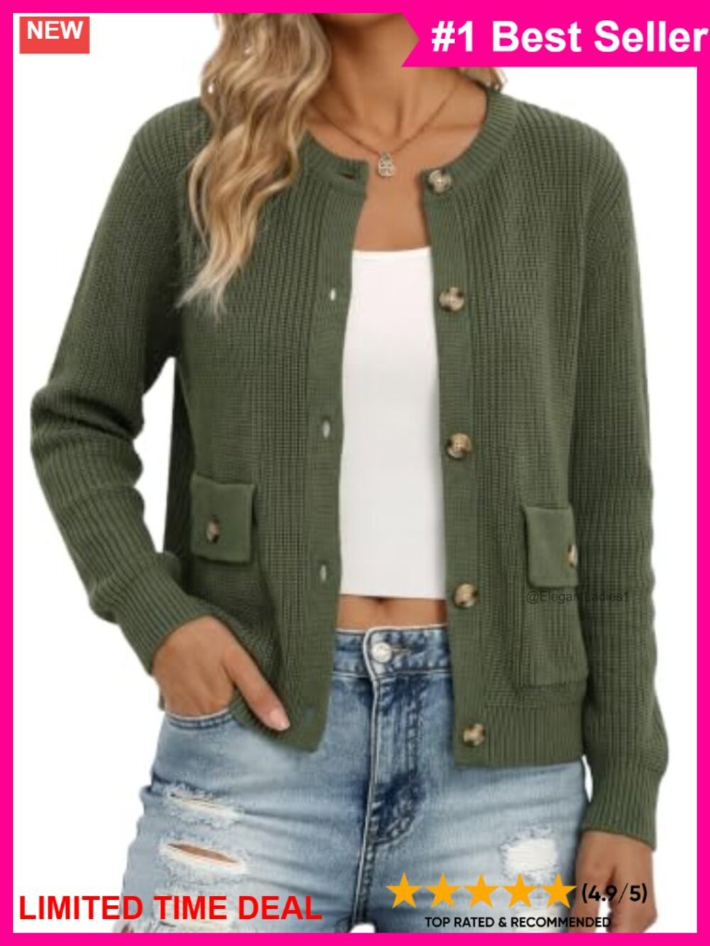 Knit Button Down Cardigan Long Sleeve Open Front Sweater Pockets Casual